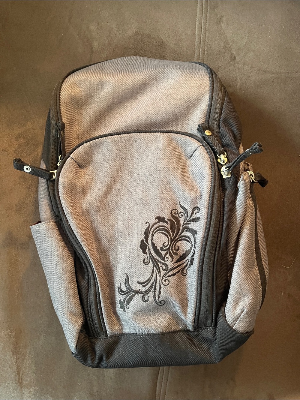 REI Gray Men's Backpack with Black Decorative Heart Scroll
